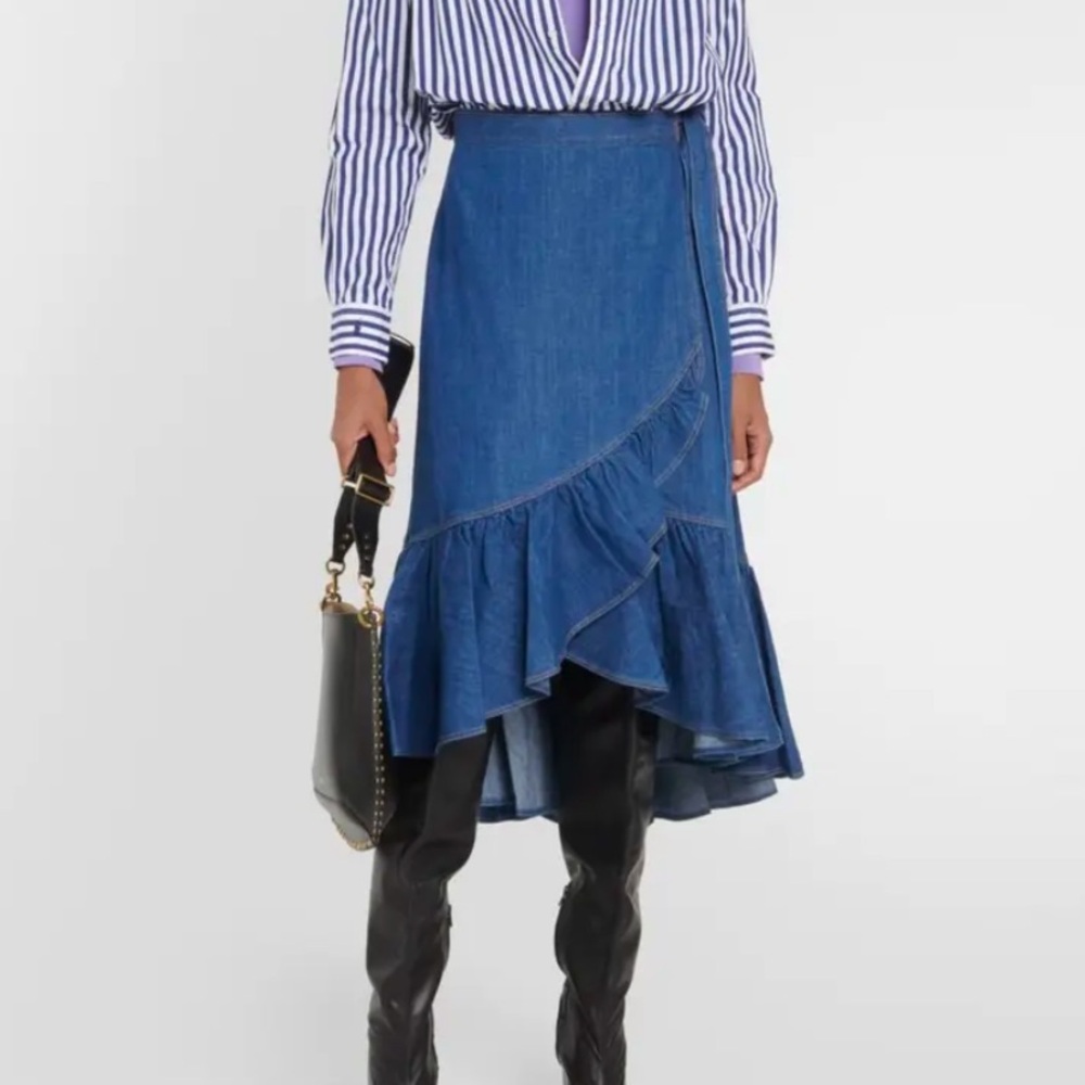 Polo Ralph Lauren ruffled cotton chambray denim wrap skirt NWT adjustable size - Picture 5 of 10